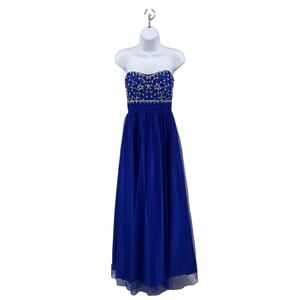 Bee Darlin Royal Blue Formal Gown Jewel/Sequin WMN Sz 7/8 Strapless Prom/Wedding